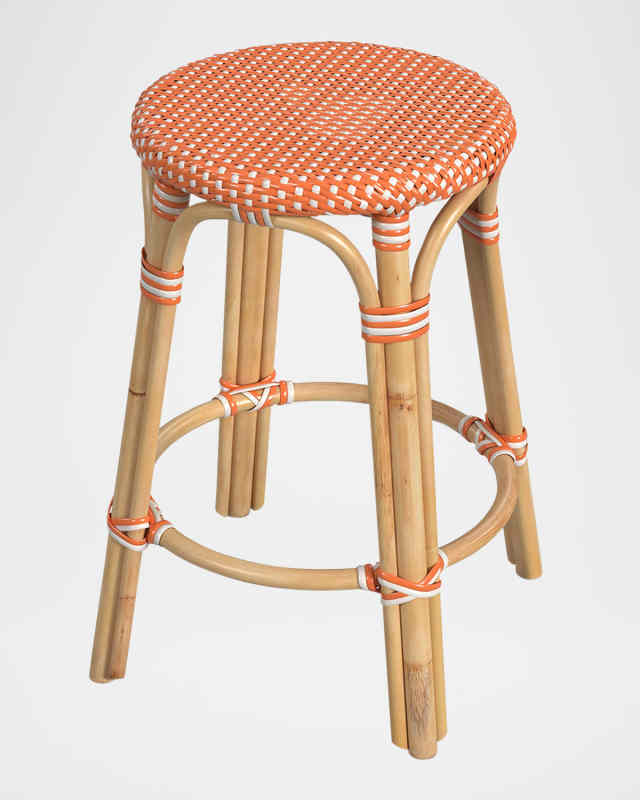 Tobias 24" Rattan Counter Stool, Orange/White Dot